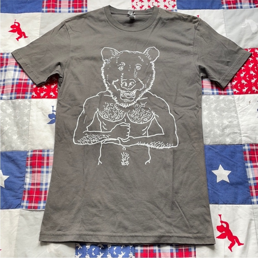 Bear Man muscle shirt teeshirt new gray white tee Next Level graphic